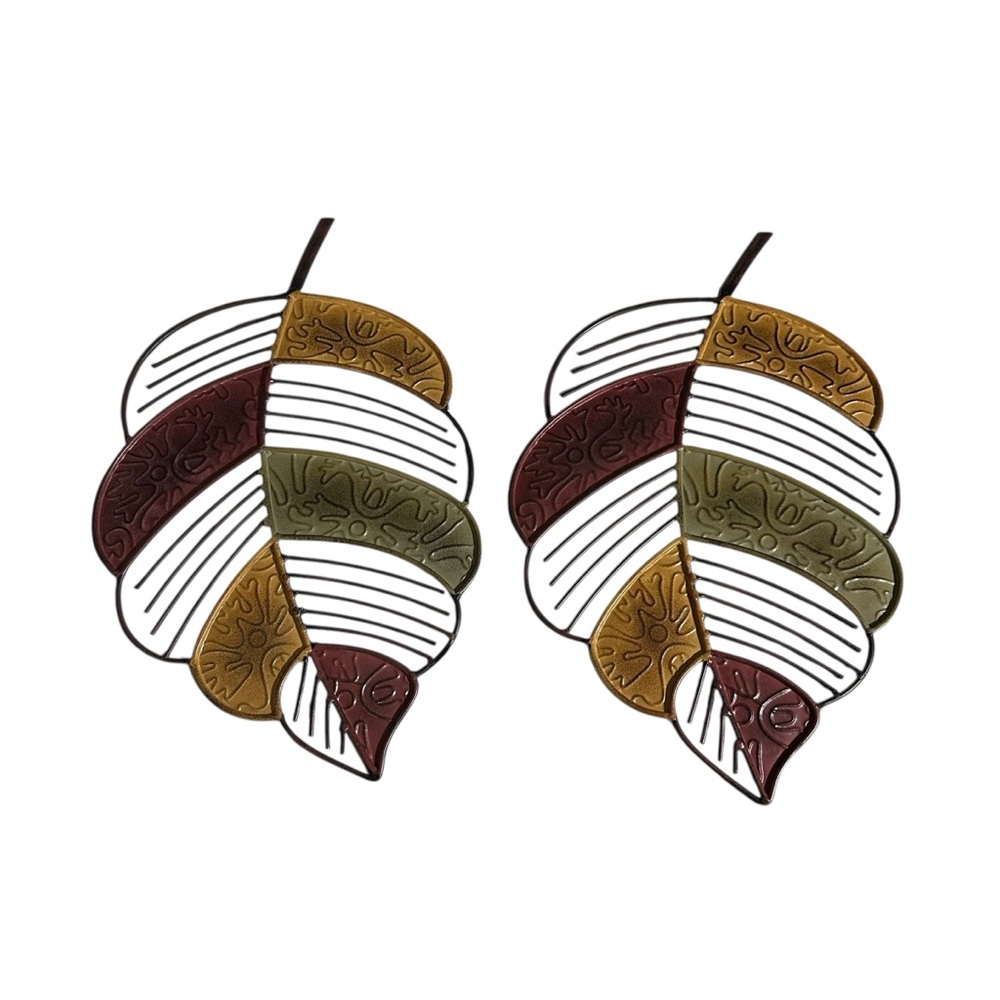 Set of 2 Metal Leaf Wall Decor | Modern Boho Mid Century Hanging Art